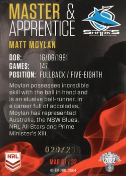 2022 NRL Traders - Master & Apprentice Red #MAR07 Matt Moylan Back